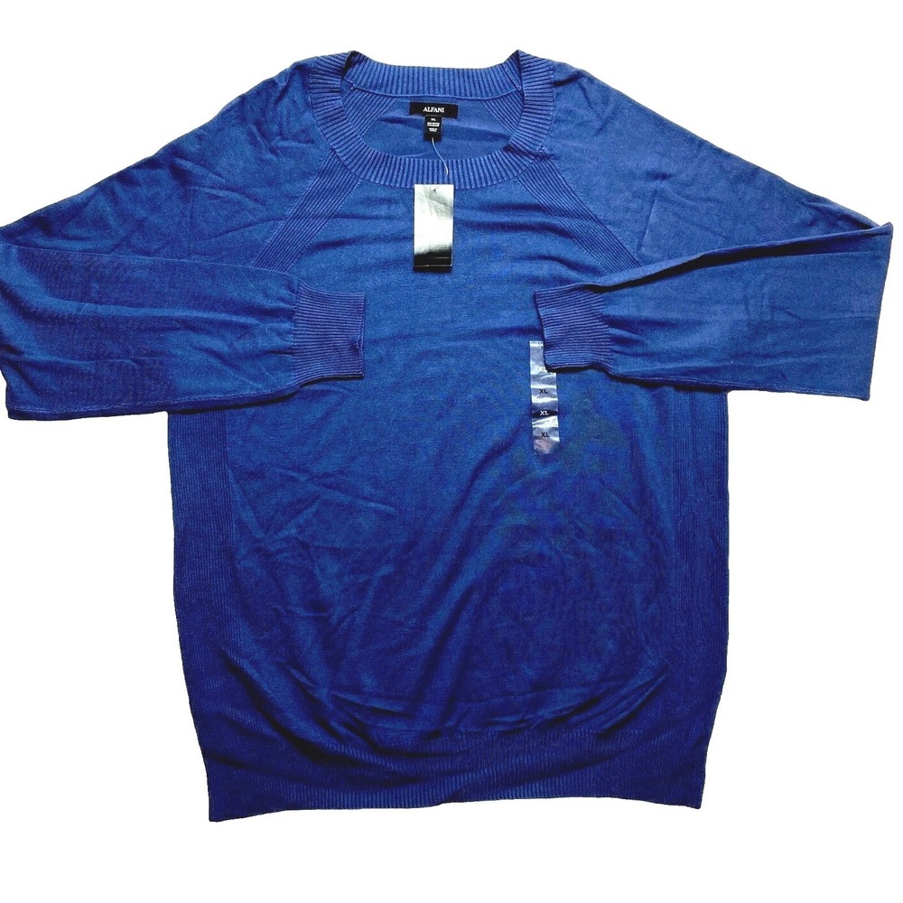 Alfani Sweater Mens Extra Large Blue Long Sleeve Raglan Knit Ribbed